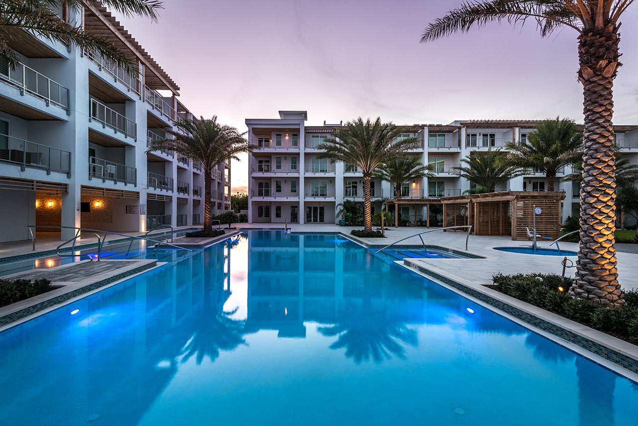humphreys partners architects atticus real estate the pointe pool dusk