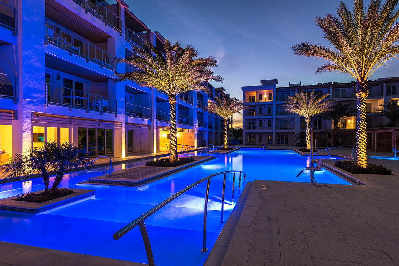 humphreys partners architects atticus real estate the pointe pool evening